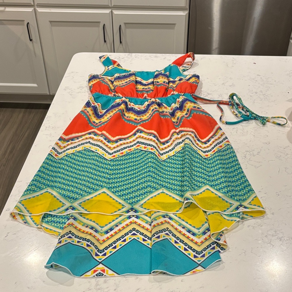 Girls small Vibrant Orange and Blue Kids Dress